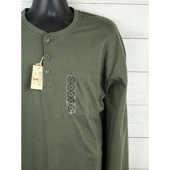 Red Head Green Henley Shirt 3XL Long Sleeve Casual Pocket - Picture 3 of 12